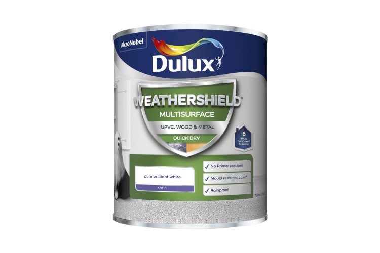 Dulux Weathershield Multi Surface  Quick Drying Satin PBW Pure Brilliant White 750ml
