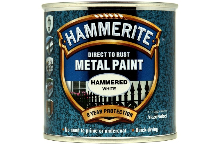 Hammerite Hammered Direct To Rust Metal Paint White 250ml